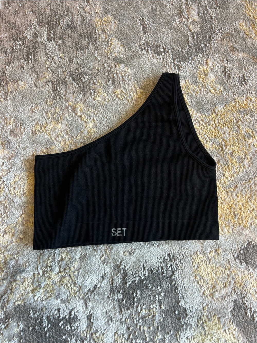 SET Active Black Ribbed One-Shoulder Crop Top